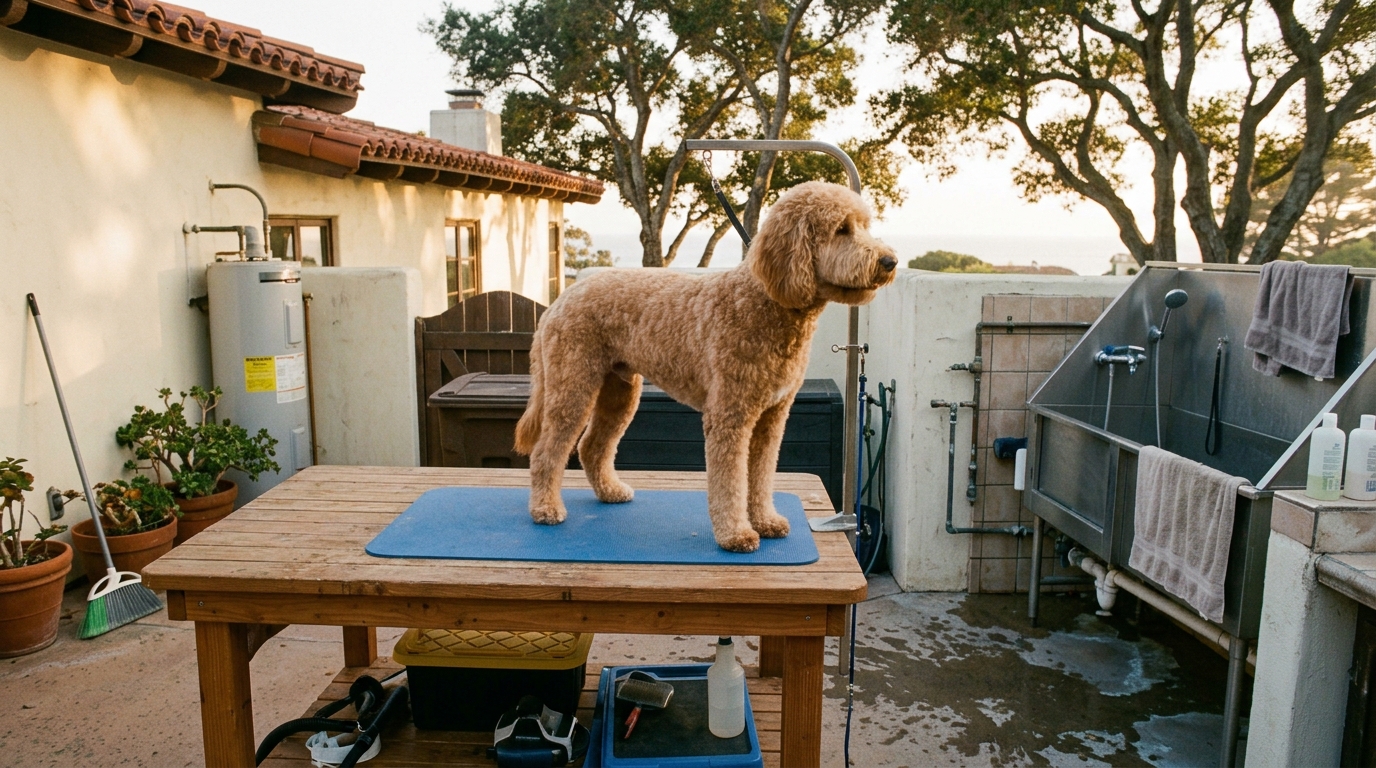 Outdoor groom — Ocean-view patio
