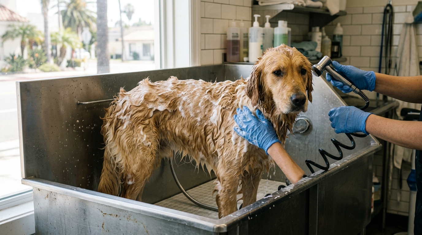 Bath time — Golden retriever